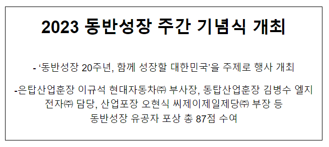 2023 동반성장 주간 기념식 개최 2023 동반성장 주간 기념식 개최