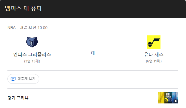  멤피스 VS 유타 11월30일 NBA게임 분석