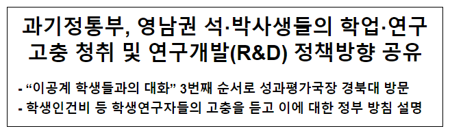 과기정통부, 영남권 석박사생들의 학업 연구 고충 청취 및 연구개발(R&D) 정책방향 공유