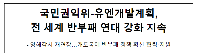 국민권익위-유엔개발계획, 전 세계 반부패 연대 강화 지속 국민권익위-유엔개발계획, 전 세계 반부패 연대 강화 지속