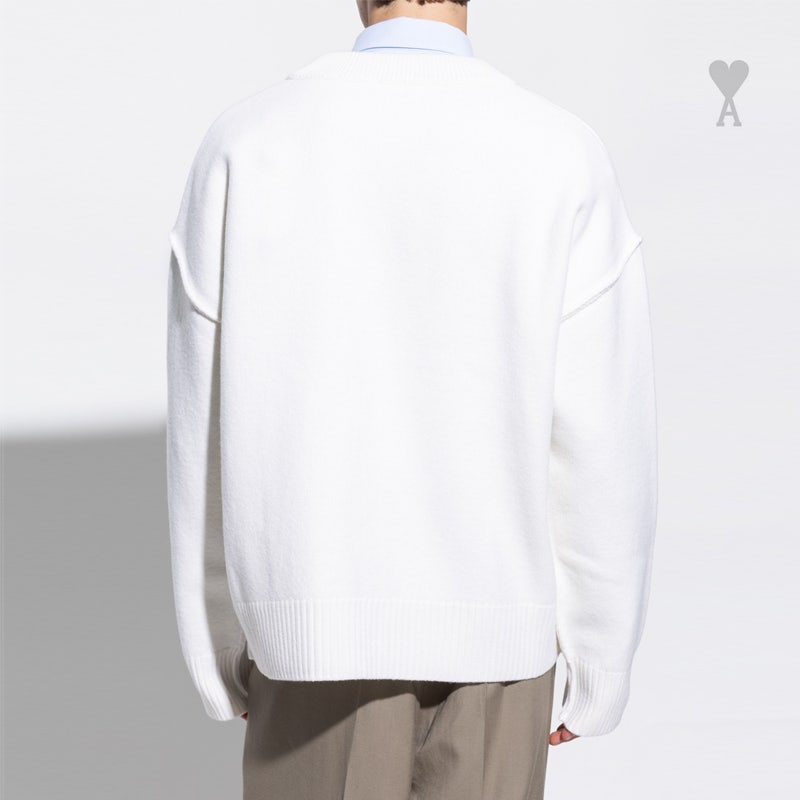 아미 VIRGIN WOOL 인타르시아 브이넥 오버사이즈 가디건 WT