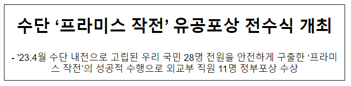 수단 ‘프라미스 작전’ 유공포상 전수식 개최