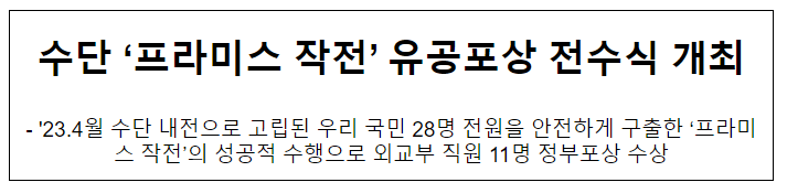 수단 ‘프라미스 작전’ 유공포상 전수식 개최 수단 ‘프라미스 작전’ 유공포상 전수식 개최