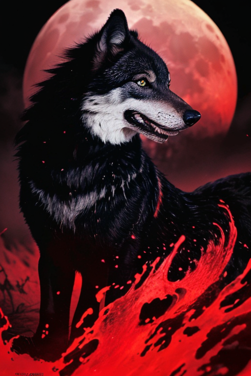 [Ai Greem] 배경_달 185: Free and nice image of wolf in a lunar eclipse and red moon background.