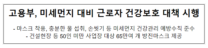 고용부, 미세먼지 대비 근로자 건강보호 대책 시행