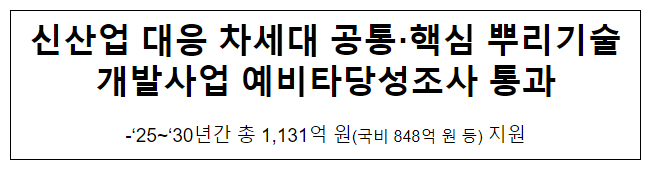 신산업 대응 차세대 공통·핵심 뿌리기술개발사업 예비타당성조사 통과 신산업 대응 차세대 공통·핵심 뿌리기술개발사업 예비타당성조사 통과