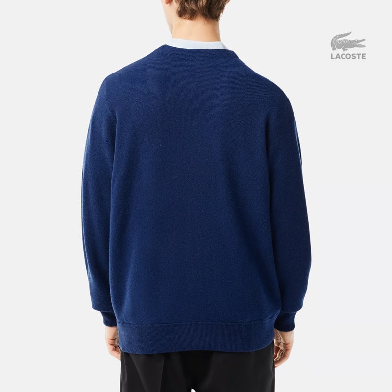 라코스테 23FW TONE-ON-TONE 버튼 브이넥 울 가디건 릴렉스핏 BL