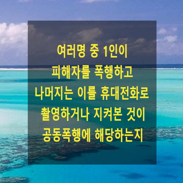  여러명 중 1인이 피해자를 폭행하고 나머지는 이를 휴대전화로 촬영하거나 지켜본 것이 공동폭행에 해당하는지