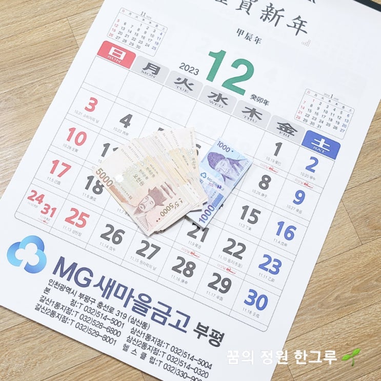  새마을금고 동전교환 입금 바꾸기 24년 은행달력 나도 이제 나이가 드나보다