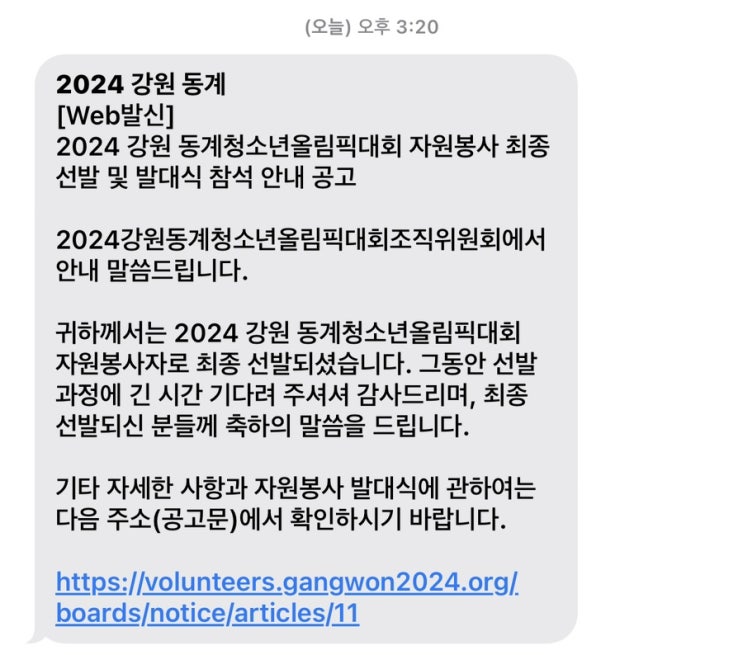  2024 강원 동계청소년올림픽대회 자원봉사[최종 합격]