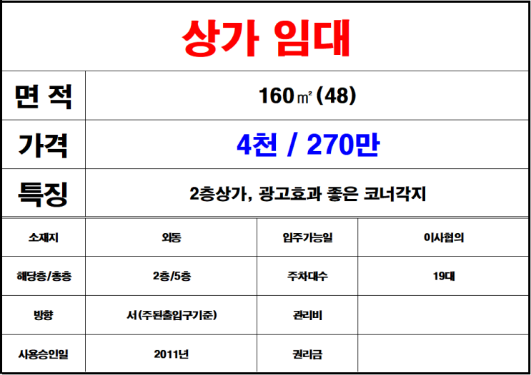  김해 내외동 외동 상가임대 2층상가 광고효과 좋은 코너 도로변 외동상가임대