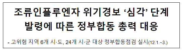 조류인플루엔자 위기경보 ‘심각’ 단계 발령에 따른 정부합동 총력 대응