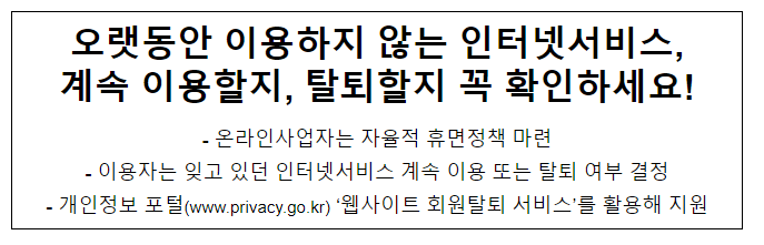 오랫동안 이용하지 않는 인터넷서비스, 계속 이용할지, 탈퇴할지 꼭 확인하세요!