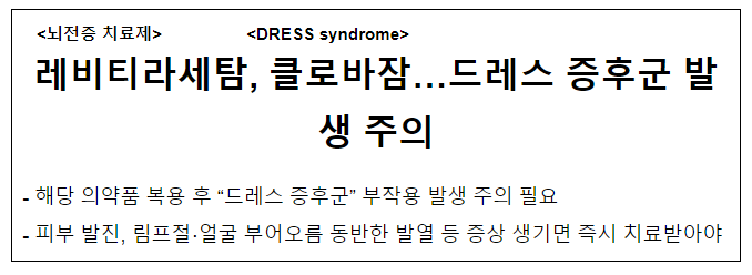 레비티라세탐, 클로바잠…드레스 증후군 발생 주의 레비티라세탐, 클로바잠…드레스 증후군 발생 주의