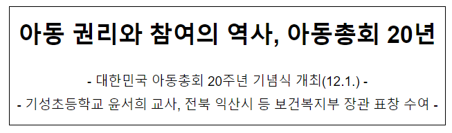 아동 권리와 참여의 역사, 아동총회 20년 아동 권리와 참여의 역사, 아동총회 20년