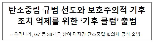 탄소중립 규범 선도와 보호주의적 기후조치 억제를 위한 ‘기후 클럽’ 출범 탄소중립 규범 선도와 보호주의적 기후조치 억제를 위한 ‘기후 클럽’ 출범