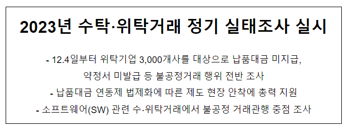 2023년 수탁·위탁거래 정기 실태조사 실시 2023년 수탁·위탁거래 정기 실태조사 실시