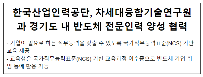한국산업인력공단, 차세대융합기술연구원과 경기도 내 반도체 전문인력 양성 협력 한국산업인력공단, 차세대융합기술연구원과 경기도 내 반도체 전문인력 양성 협력