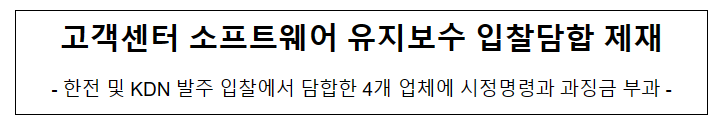 고객센터 시스템 유지보수 입찰 관련 4개 사업자의 부당한 공동행위 제재 고객센터 시스템 유지보수 입찰 관련 4개 사업자의 부당한 공동행위 제재