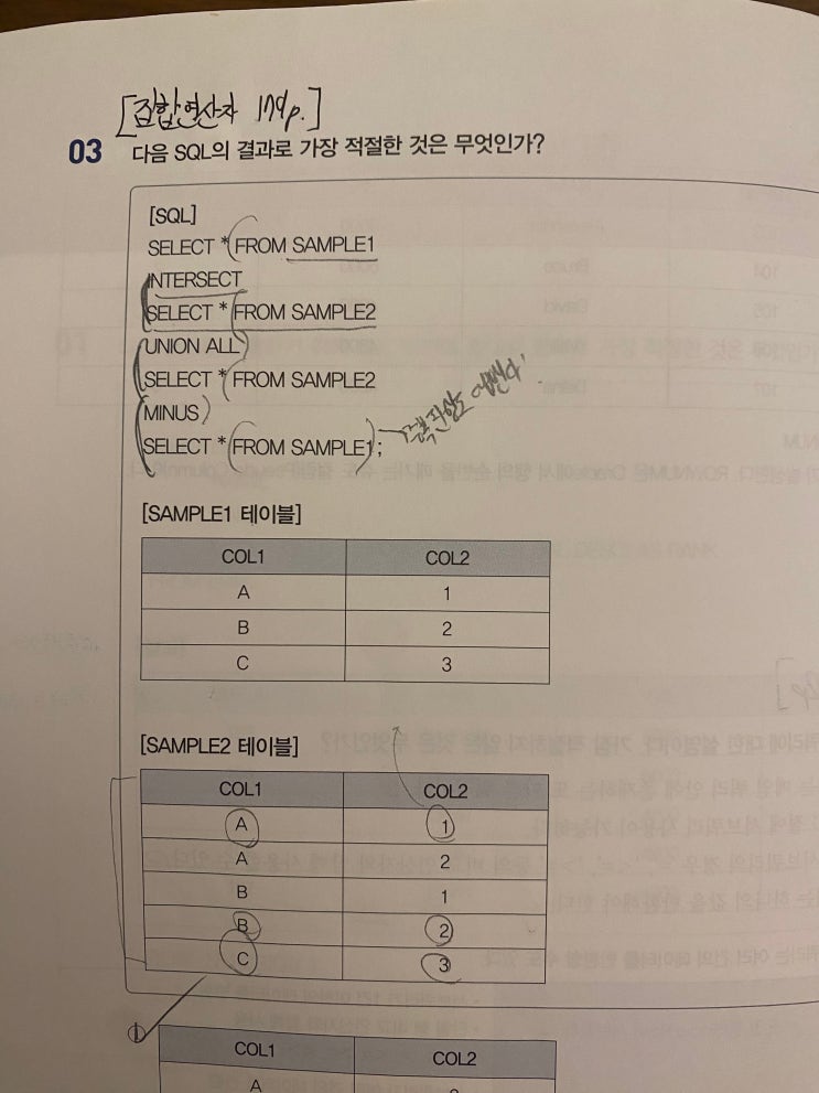  SQLD 집합연산자, 문제로 이해하기!