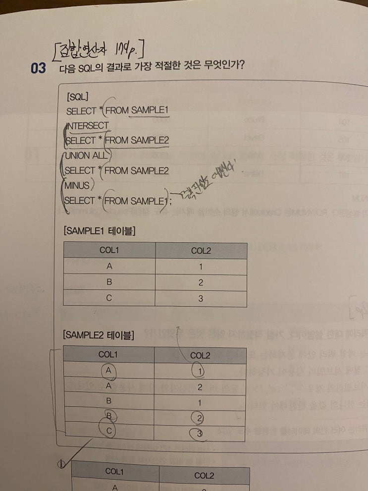 SQLD 집합연산자, 문제로 이해하기!