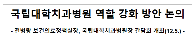 국립대학치과병원 역할 강화 방안 논의