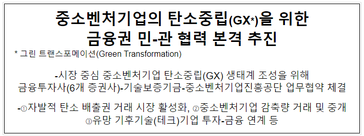 중소벤처기업의 탄소중립(GX*)을 위한 금융권 민-관 협력 본격 추진 중소벤처기업의 탄소중립(GX*)을 위한 금융권 민-관 협력 본격 추진