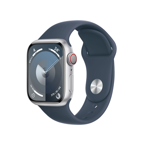  애플워치9 GPS+Cellular41mm M/L 실버스테인리스스틸케이스, 스톰블루스포츠밴드-MRJ33KH/A