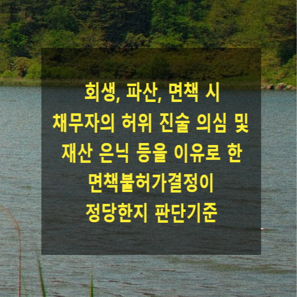  회생, 파산, 면책 시 채무자의 허위 진술 의심 및 재산 은닉 등을 이유로 한 면책불허가결정이 정당한지 판단기준