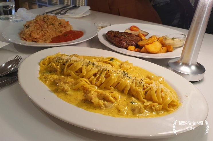  투파인드피터 구월점, 너무 맛있게 먹은 수비드 포크목살스테이크, 버터 치킨커리 페투치네, 새우필라프 추천