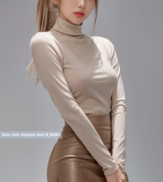 엔베이직] 레이어드 긴팔 얇은 목폴라 티셔츠
