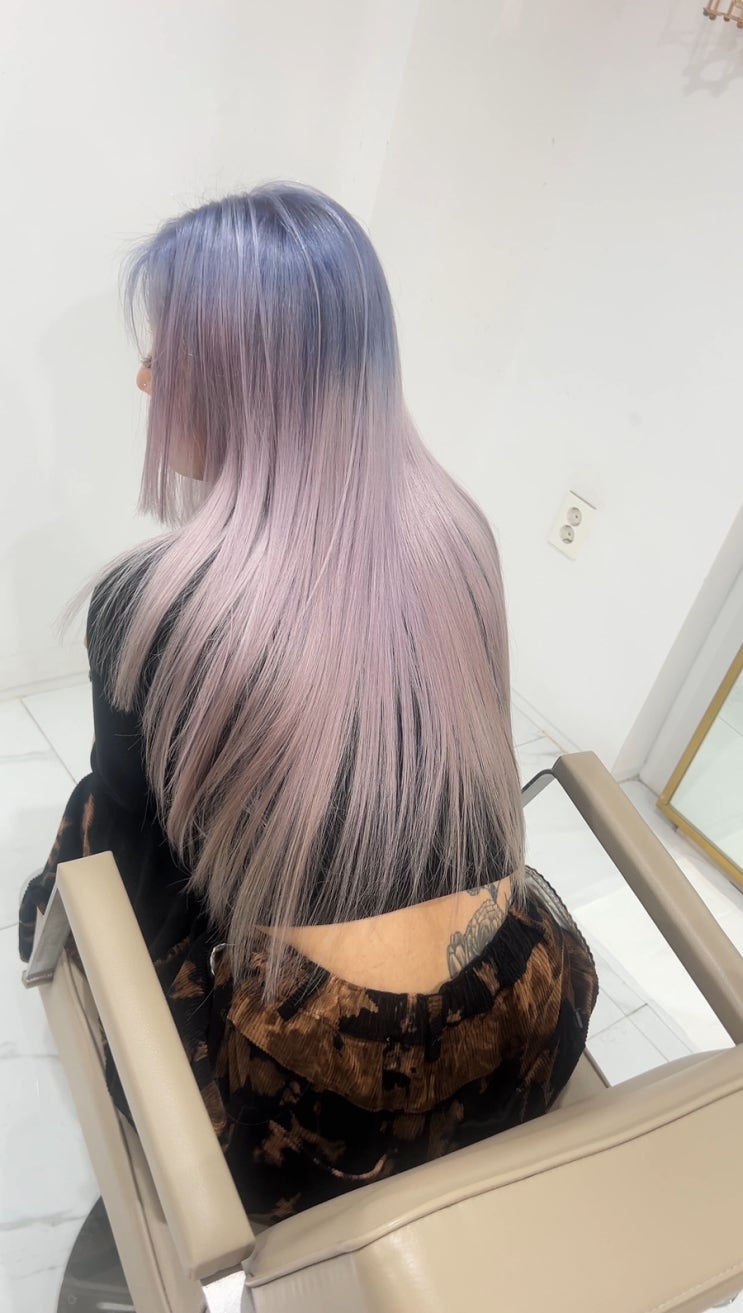 애쉬라벤더 x 핑크라벤더 디자인 염색 긴머리 투톤 교대탈색