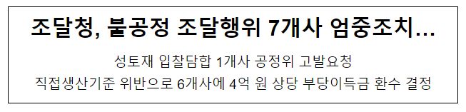 조달청, 불공정 조달행위 7개사 엄중조치