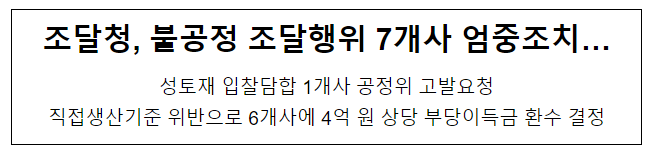 조달청, 불공정 조달행위 7개사 엄중조치 조달청, 불공정 조달행위 7개사 엄중조치