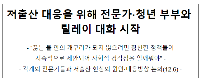 저출산 대응을 위해 전문가?청년 부부와 릴레이 대화 시작 저출산 대응을 위해 전문가?청년 부부와 릴레이 대화 시작