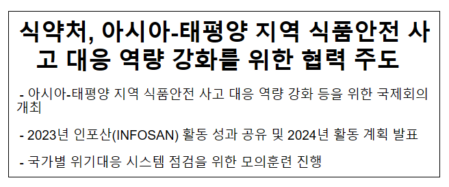 식약처, 아시아-태평양 지역 식품안전 사고 대응 역량 강화를 위한 협력 주도 식약처, 아시아-태평양 지역 식품안전 사고 대응 역량 강화를 위한 협력 주도