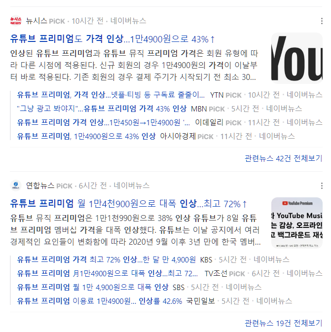  유튜브 프리미엄 가격 인상. OTT 요금 인상 정리