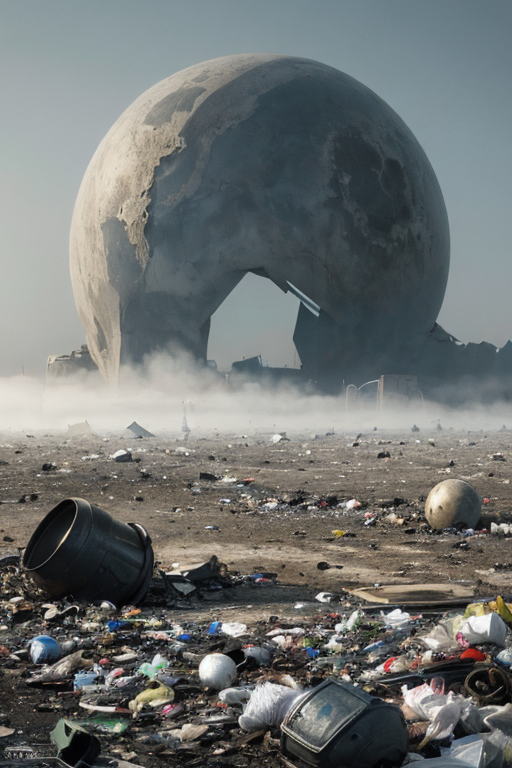 [Ai Greem] 환경 오염 040: 쓰레기로 인해 죽음의 땅이 된 Ai 무료 이미지, 상업적으로 활용 가능한 환경 파괴, 대지 오염 관련 무료 일러스트