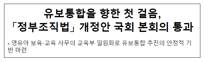 유보통합을 향한 첫 걸음, 「정부조직법」 개정안 국회 본회의 통과