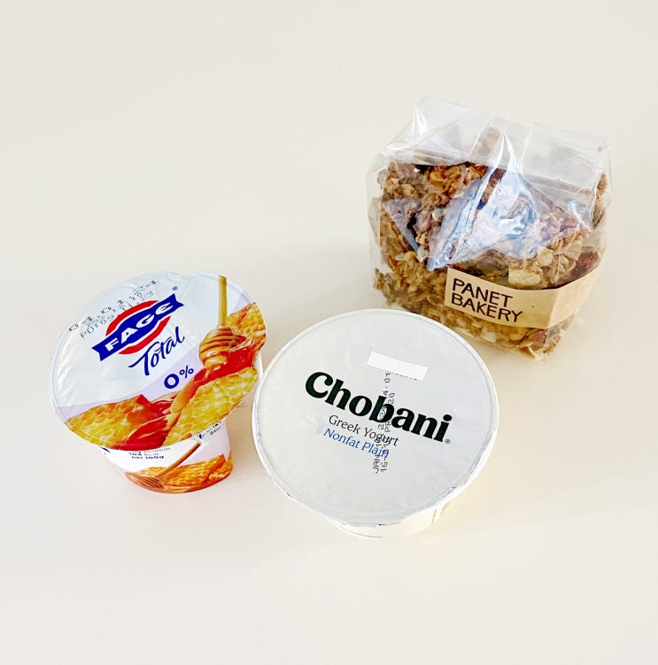  Fage 파예 그릭요거트 허니, Chobani 초바니 그릭요거트 / 그래놀라 토핑, 마켓컬리 무지방 파예요거트 초바니요거트