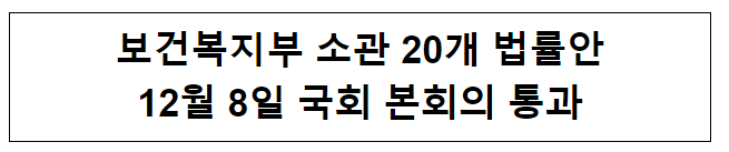 보건복지부 소관 20개 법률안 12월 8일 국회 본회의 통과 보건복지부 소관 20개 법률안 12월 8일 국회 본회의 통과