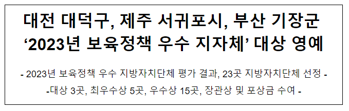 대전 대덕구, 제주 서귀포시, 부산 기장군 ‘2023년 보육정책 우수 지자체’ 대상 영예