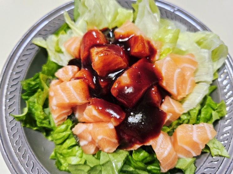  초간단 연어비빔밥 만들기 팔도비빔장 잘 어울려요! 생연어 칼로리