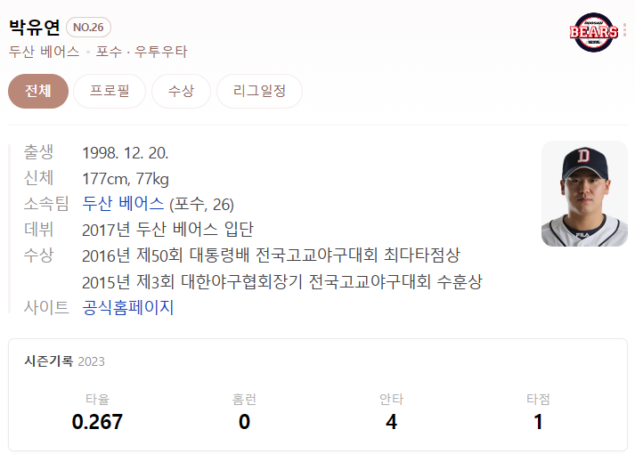 <b>두산</b> 포수 <b>박유연</b> <b>음주운전</b>과 김기연 영입!