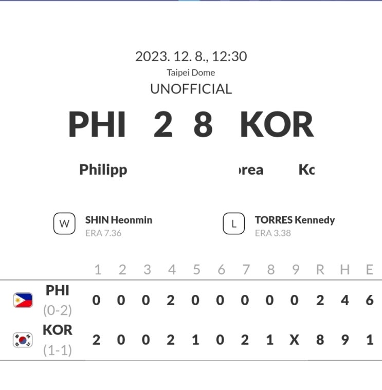  아시아 야구 선수권대회 아시안컵 필리핀전 본선 1경기 결과 대한민국 8:2승리!!! /  한일전 일정