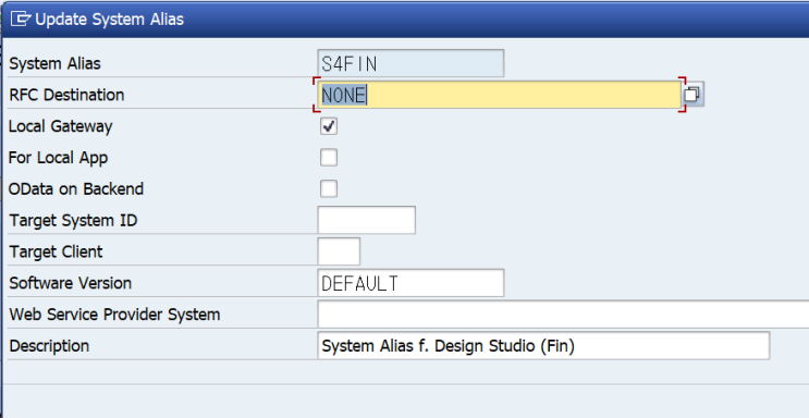  [FIORI] Design Studio 'S4FIN' System alias does not exist / 디자인 스튜디오 'S4FIN' 에러