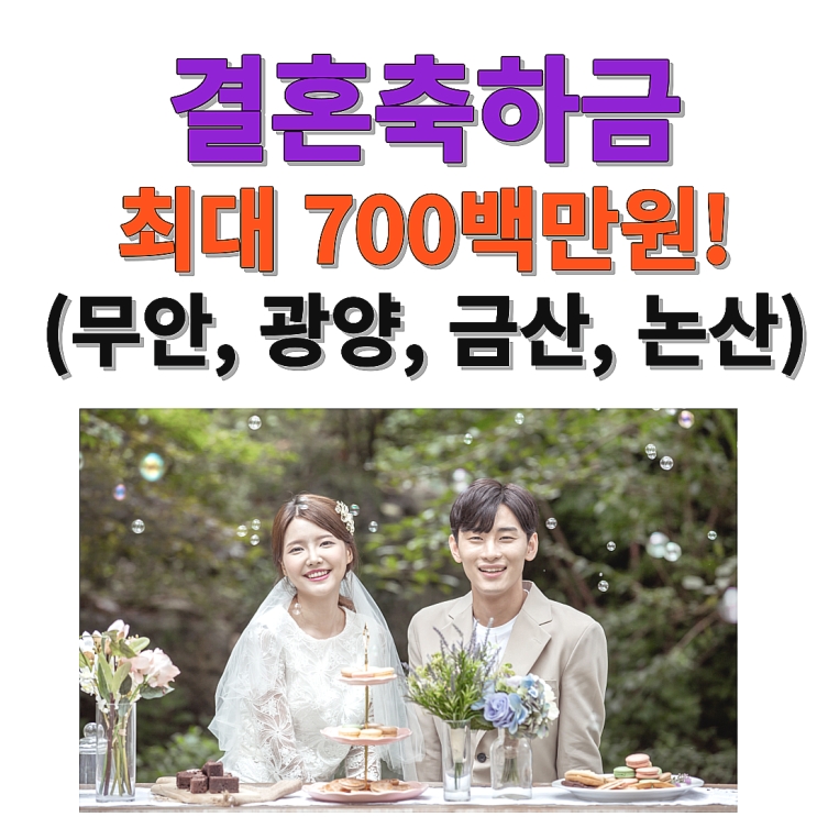  결혼축하금(장려금) 신청 최대 700만원!(무안, 광양, 금산, 논산)