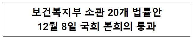 보건복지부 소관 20개 법률안 12월 8일 국회 본회의 통과 보건복지부 소관 20개 법률안 12월 8일 국회 본회의 통과