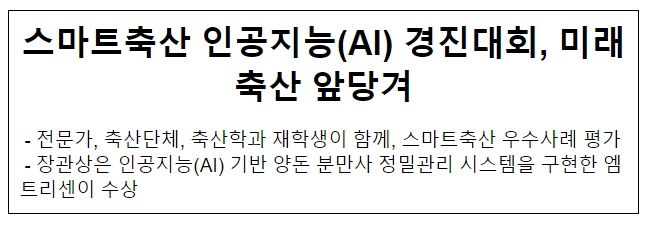 스마트축산 인공지능(AI) 경진대회, 미래축산 앞당겨 스마트축산 인공지능(AI) 경진대회, 미래축산 앞당겨