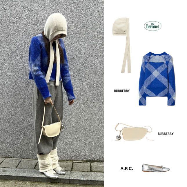 오눅 버버리 니트 가방 바라클라바 보닛 패션 의상 스타일